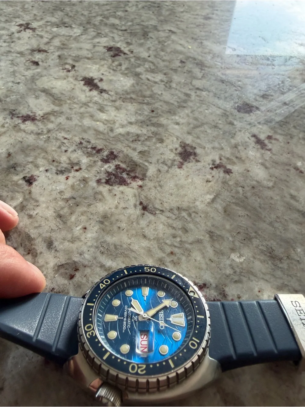Seiko Blue Dial Automatic Diver Watch with Gold Accents